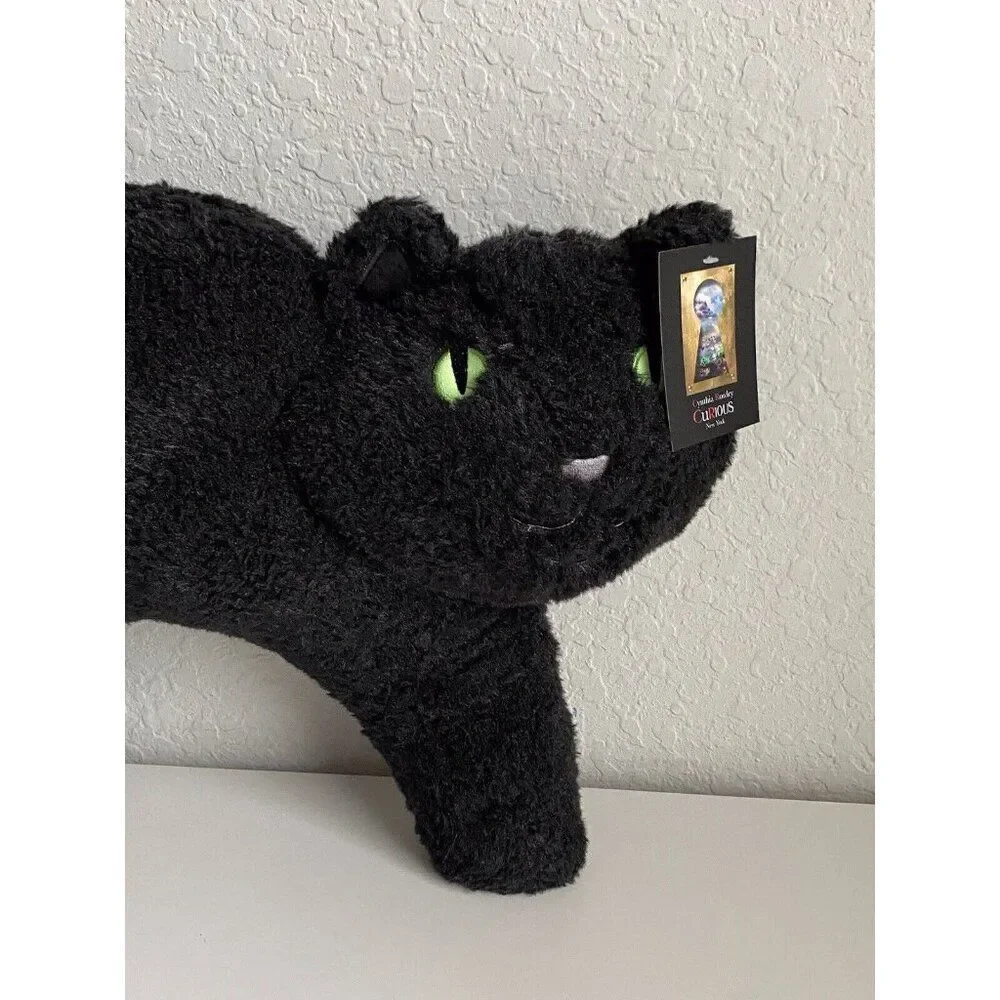 Cynthia Rowley Black CAT Shaped Pillow Halloween GLOW IN THE DARK EYES Soft NEW